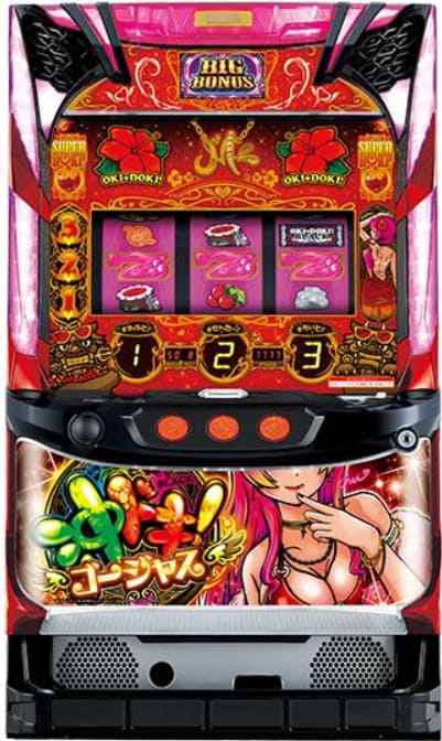 沖ドキ!ゴージャスの筐体とハイビスカスランプ点灯シーン